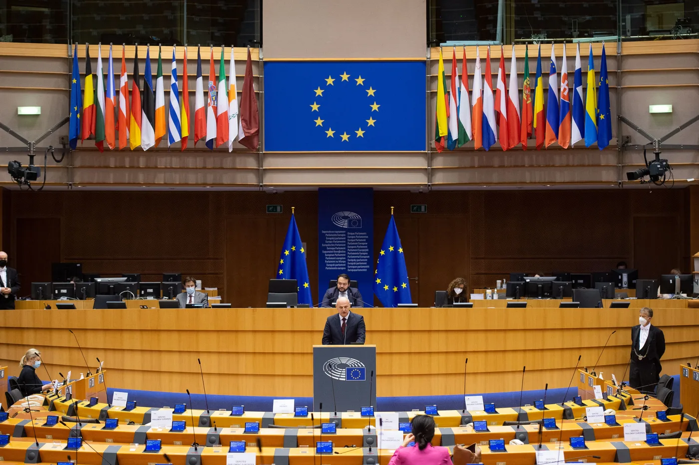 Mislav Kolakušić govori u širokom kadru plenarne dvorane Europskog parlamenta