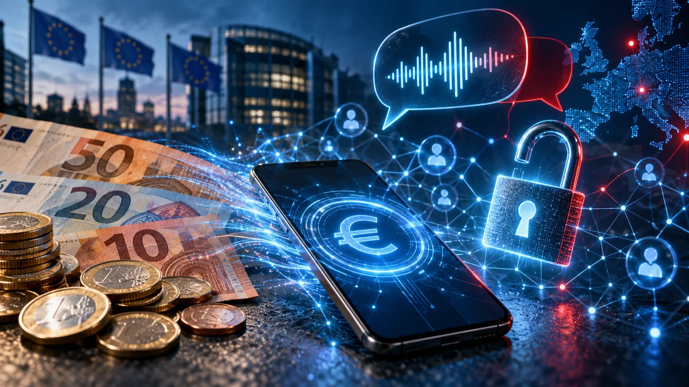 Euronovčanice i kovanice, pametni telefon, lokot i digitalna komunikacijska mreža