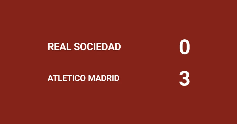 Grafički prikaz rezultata Atletico Madrid nadigrao Real Sociedad za visoku pobjedu 3:0 — golijada pobjednika u drugom dijelu